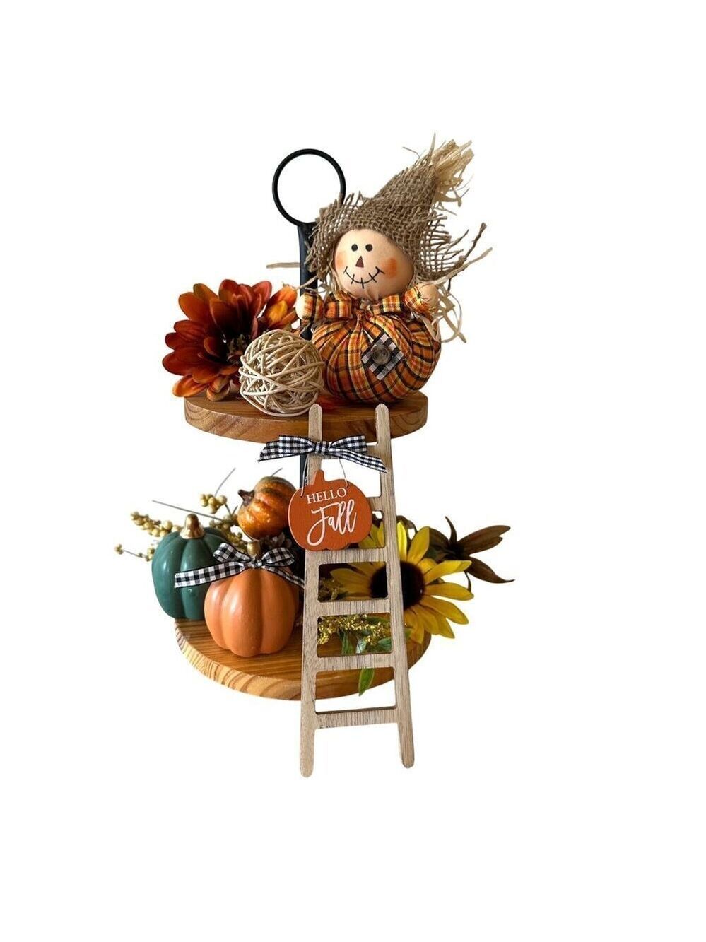 Fall Ladder Wood Decor Mini Sign Set 2pc Apple Orchard Autumn Rustic Tiered Tray - Picture 4 of 13